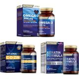 Nutraxin Omega 3 Balık Yağı 2000MG 60 Kapsül+Vitamin Max (C,d,zinc) 60 Tablet+Saç ve Tırnaklar Için Keratin - Ahududu