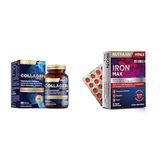 Nutraxin Seti | Beauty Gold Collagen C Vitamini, Hyalüronik Asit, Kolajen x1 + Iron Max 17 Mg 30 Tablet - Demir, C Vitamini, B6 Vitamini, Folik Asit, B12 x1