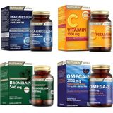 Nutraxin Takviye Seti Magnesium Complex Vitamin B6 60 Tablet + C Vitamin 1000 mg 30 Tablet + Omega 3 Balık Yağı 2000 mg 60 Yumuşak Kapsül - Bromelain 500 mg 60 Tablet