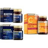 Nutraxin Vitamin C 1000 Mg 30 Tablet+Biotin 5000 Mcg 30 Tablet+Selenium 100MCG 100 Tablet - --