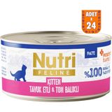 Nutri Feline Kitten Tavuk Etli ve Ton Balıklı Tahılsız Yavru Kedi Konservesi 24X70 gr