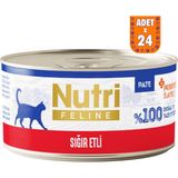 Nutri Feline Sığır Etli Tahılsız Yetişkin Kedi Konservesi Pate 24X70 gr - Sığır Eti