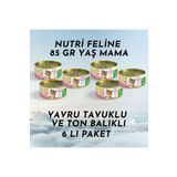 Nutri Feline Tavuk Etli Ton Balıklı 6x85 gr Yavru Kedi Konserve Yaş Mama