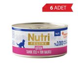 Nutri Feline Tavuk ve Ton Balıklı Tahılsız Prebiyotikli Ezme 6x70 gr Yavru Kedi Konservesi