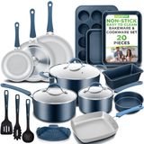 NutriChef 20 Parça Yapışmaz Mutfak PTFE/PFOA/PFOS-Free Isıya Dayanıklı Silikon Kulplar Tencere Bakeware Seti w/Tencere, Kızartma Tavaları, Pişirme, Fırın Tenceresi, Kapaklar, Gereç, Mavi-NCCW20SBLU,