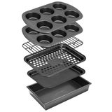 NutriChef 6 Parça Ekmek Kızartma Makinesi Fırın Fırın Seti, Çörek Tavalı Yapışmaz İstiflenebilir Fırın Tavası, Kavurma Tepsisi ve Fırın Tepsileri, Tost Makinesi Fırınları için Dayanıklı Lekeye