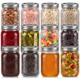 NutriChef Kapaklı 12'li Paket 16 oz Mason Kavanozlar - Paslanmaz Çelik Kapaklı Kalın Cam Konserve Kavanozları - Kendin Yap Baharatları, Yemek Hazırlığı, Gecelik Yulaf, Jöle, Reçel, Bal, Mumlar, El
