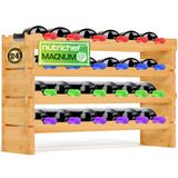 NutriChef Magnum Boy Şarap Şişeleri için Bambu Modüler Şarap Rafı (4 "Çap) - 24 Şişe 4 Katmanlı 2 Çapraz Uyumlu İstiflenebilir Şarap Rafı Sistemleri