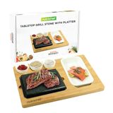 NutriChef sizzle doğal granit sıcak taş seti Bambu tabanlı masa ızgarası, Seramik kaseler ve paslanmaz çelik tepsi, Et, Deniz ürünleri ve sebzeler, Içmekan & dışmekan