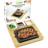 NutriChef Sizzle Pişirme Seti Sıcak Taşlı – Bambu Tepsisi ile Masa Izgarası, Seramik Sos Kaseleri ve Paslanmaz Çelik Tepsi