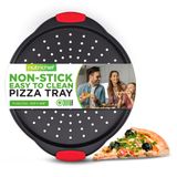 Nutrichef Yapışmaz Pizza Tepsisi - Silikon Saplı, Delikli Yuvarlak Çelik Yapışmaz Tava, Premium Fırın Malzemeleri, Silikon ve Büyük Boy Saplı Pizza Tepsisi Bulaşık Makinesinde Yıkanabilir - NCBPIZ6