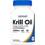 Nutricost Krill Oil 1000MG, 60 Softgels - Omega-3 Epa-Dha Krill Oil Supplement, With Superbakrill.abd Menşei - Aromasız