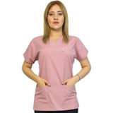 Nutrix Uniforma Nutrix Üniforma Kısa Kol Kadın Tek Üst Gül Kurusu Likralı Hemşire ve Doktor Forması Scrubs Hastane Üniforması - 38