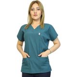Nutrix Uniforma Nutrix Üniforma Kısa Kol Kadın Tek Üst Petrol Yeşili Likralı Hemşire ve Doktor Forması Scrubs Hastane Üniforması - 38