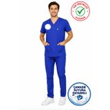 nutrix uniforma Sax Mavi Logolu Temizlik Personeli Forması Yarasa Kol Likralı Scrubs Erkek