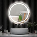 Nuun Dekor 60cm Beyaz Ledli Kumlamalı Yuvarlak Banyo Aynası Dekoratif Duvar Aynası Prizli. Beyaz - Gümüş
