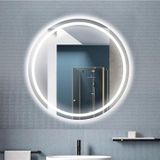 Nuun Dekor 70cm Beyaz Ledli Kumlamalı Yuvarlak Banyo Lavabo Ofis Makyaj Kuaför Aynası - Trafolu