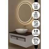 Nuun Dekor 80cm Aurora Banyo Dolabı Seti (yuvarlak Ledli Dokunmatik Ayna + Mdf Lavabo Dolabı + Seramik Lavabo) Beyaz