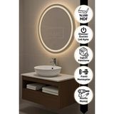 Nuun Dekor 80cm Aurora Banyo Dolabı Seti (yuvarlak Ledli Dokunmatik Ayna + Mdf Lavabo Dolabı + Seramik Lavabo) Ceviz