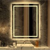 Nuun Dekor 80x60 Günışığı Ledli Kumlamalı Banyo Aynası - Trafolu Şeffaf