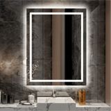 Nuun Dekor 80x60cm Beyaz Ledli Kumlamalı Banyo Aynası - Trafolu Beyaz