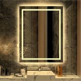 Nuun Dekor 90x70cm Günışığı Ledli Kumlamalı Banyo Ofis Kuaför Lavabo Aynası - Trafolu Şeffaf