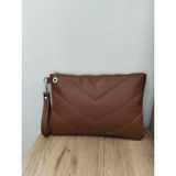 Nuveden Kadın Kapitone Desenli Portföy & Clutch Çanta - Kahverengi-Taba