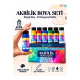 NUVVA Akrilik Boya Seti 6 Renk x 60 ml Büyük Boy – Taş, Ahşap, Seramik, Tişört Tuval Boyama Acrylic Paint Set