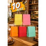 NUYA PACK Karışık Renkli 10 Adet 20x22 Cm Kraft Çanta Hediye Poşeti , Hediye Paketi , Kraft Kağıt Çanta