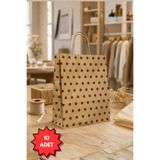 NUYA PACK Kırmızı Puantiyeli 10 Adet 24x10x29 Cm Kraft Çanta Hediye Poşeti , Hediye Paketi , Kraft Kağıt Çanta
