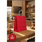 NUYA PACK Kırmızı Renkli 10 Adet 20x22 Cm Kraft Çanta Hediye Poşeti , Hediye Paketi , Kraft Kağıt Çanta
