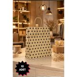 NUYA PACK Siyah Puantiyeli 10 Adet 24x10x29 Cm Kraft Çanta Hediye Poşeti , Hediye Paketi , Kraft Kağıt Çanta