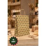NUYA PACK Yeşil Puantiyeli 10 Adet 24x10x29 Cm Kraft Çanta Hediye Poşeti , Hediye Paketi , Kraft Kağıt Çanta