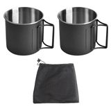 NUZAMAS 2'li Set Katlanır Bardak 330 ml 304 Paslanmaz Çelik Kahve Çay Su Bardağı Taşınabilir Açık Hava Kamp Kupası Açık Doğa Yürüyüşü Pişirme Kamp Pot Açık Ateş (Siyah)