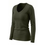 Nuzrk kids Pamuklu Ultra Soft Slim Fit Esnek Dokulu Likralı Vücuda Oturan V Yaka Haki Kadın Basic Bluz