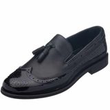 NV1930 Siyah Rugan & Deri Garnili Püsküllü Analin Neolit Taban Üst Kalite Deri Büyük Numara Erkek Ayakkabı