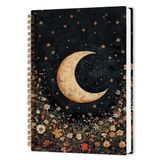nvucamd Witchy Moon Çiçekli Spiral Defter, Koyu Gotik Ay Günlük Defteri, Retro Kır Çiçeği Botanik Günlük Defterleri, Kadınlar için Cadı Hediyeleri, Ofis Malzemeleri, 14,5 x 20,3 cm