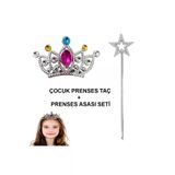 NW NessiWorld casaxmlD224-B038 Çocuklar İçin Taraklı Prenses Tacı Ve Prenses Yıldız Asa Seti Gümüş