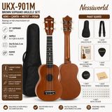 NW NessiWorld Kahverengi Soprano Ukulele Seti (Askı + Çanta + Metot + Pena)