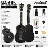 NW NessiWorld Siyah Soprano Ukulele Seti (Askı + Çanta + Metot + Pena)