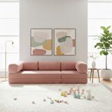 Nwin Home Linea Long 100x300 cm Modern Modüler Köşe Koltuk - Çok Amaçlı Yer Minderi Yatak Dinlenme Seti - Pudra Pembe