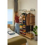 Nwood Ne-03 Raflı Elbise Askısı Açık Gardrop Masif Ahşap 6 Raflı Üst Kalite