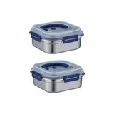 NY Home 2 Adet Çelik 1250 ml Kilitli Yemek Meyve Et Buzdolabı Beslenme Saklama Kabı MT106