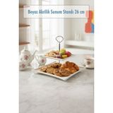 NY Home 2 Katlı Beyaz Akrilik Meyvelik & Kurabiyelik & Sunum Standı - 26 cm - . - Çok Renkli
