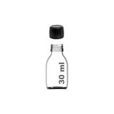 NY Home 30 ml Sızdırmaz Kapaklı Şeffaf Shot Şişesi 30 cc Ginger Şat Beyaz Cam Şişe 6 Adet (Kilitli Plastik Siyah Kapak)
