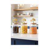 NY Home 3’lü Bambu Kapaklı Ginkgo Figürlü Kavanoz Seti - Orta Boy Saklama Kabı 890ML