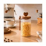 NY Home Akasya Kapaklı Cam Kavanoz 760 ml Kaşıklı | Hava Geçirmez Baharatlık Çay Kahve Şeker Saklama Kabı