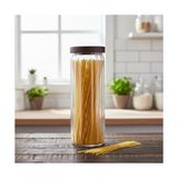 NY Home Akasya Kapaklı Uzun Çizgili Cam Kavanoz (1250 Ml) | Hava Geçirmez, Modern Fitilli Tasarım Gıda Saklama Kabı | Makarna, Bakliyat, Kahve ve Çay Kavanozu (9X25 Cm) - 9 x 25 cm