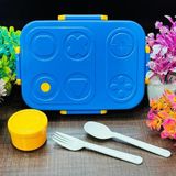 NY Home Beslenme Kutusu Paslanmaz Çelik - 880 ml 2 Bölmeli Renkli Desenli Çocuk Beslenme Kabı (Mavi) - 0,5 x 7 cm