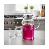 NY Home Borosilikat Cam Sürahi - Silikon Contalı Süzgeçli Metal Kapaklı | Konik, Fitilli ve Düz Model Seçenekleri | Isıya Dayanıklı Şeffaf Karaf (1800 ml - 2000 Ml) (Düz - 1800ML) - --